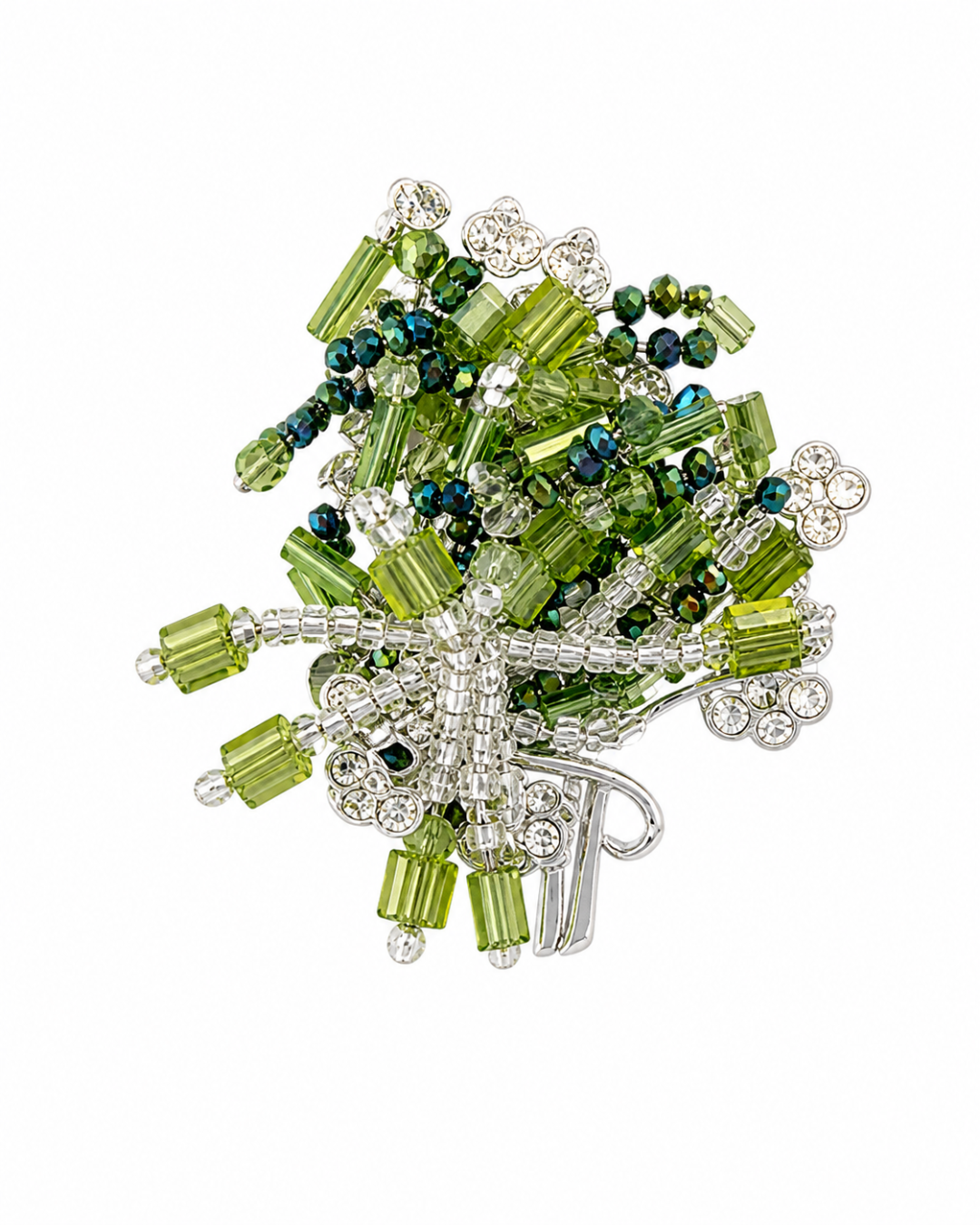 Verdant Cascade Crystal Brooch