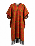 Crimson Grid Fringe Kaftan