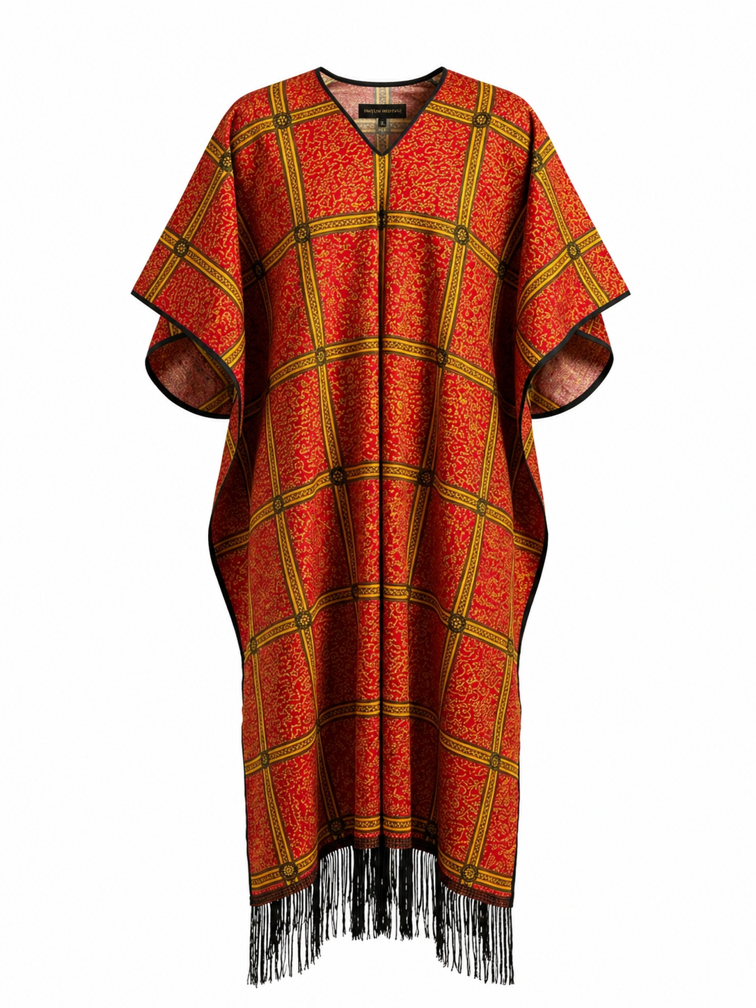 Crimson Grid Fringe Kaftan