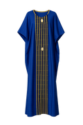 Blue kaftan with gold embroidery on a white background